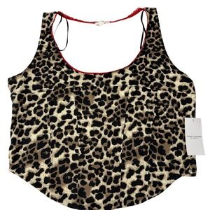 Mixed Threads Los Angeles 1X Leopard‎ Print Corset Tank Top Red Trim